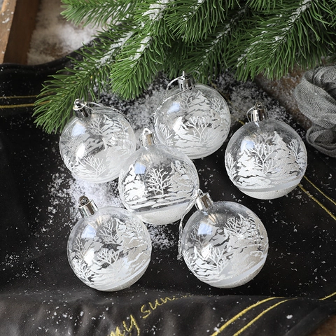 Christmas Ball Ornaments Plastic Painted Snow Scene Forest Elk House Transparent Holiday Tree Hanging Decorations