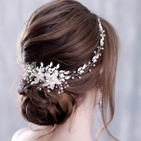 Vite Per Capelli Da Sposa Cerchietto Fatto A Mano Lega Strass Perla Artificial Sintetica Fiore Foglia Design Con Nastro Accessori Da Sposa Per Donne