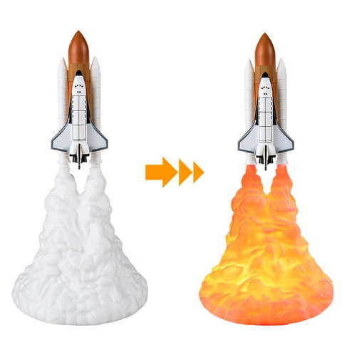 Rocket Lamp 3D Printed Space Shuttle Launch Night Light LED Desktop Ornament USB Rechargeable Atmosphere Light Bedroom
