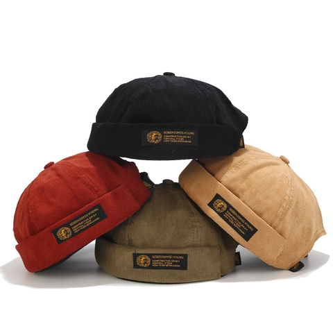 Retro Docker Hat Corduroy Baumwolle Randlose Seemannsmütze Verstellbares Lederband Streetwear Vintage Für Herren Damen