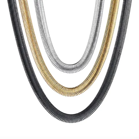 Minimalist Flat Snake Bone Chain Necklace Stainless Steel Geometric Versatile Jewelry For Men And Women