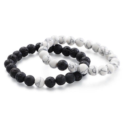 Lava Stone White Turquoise Beaded Bracelets Elastic Natural Rock Minimalist Fashion Men Women Couples Yoga Accessory