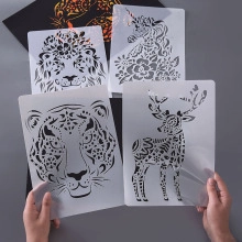 Animal Theme Mandala Drawing Template PET Hollow Out Stencil For DIY Art Craft Drawing Ruler Personal Scratch Art Tool
