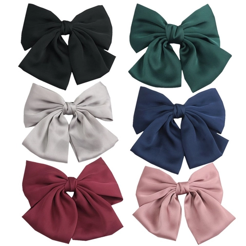 Large Bow Hair Clip Satin Fabric Double Layer French Vintage Elegant Hair Accessories For Women Girls Metal Spring Clip