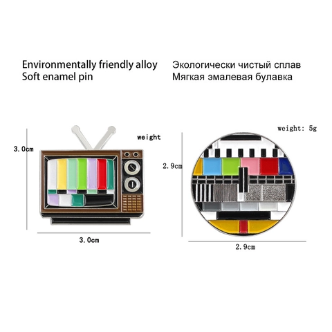 Spilla Vintage in Lega Smalto Monoscopio TV Retro Forma Segnale Televisivo Distintivo Multicolore Per Zaino Abbigliamento Unisex