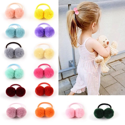 Kids Plush Pom Pom Hair Ties Double Ball Elastic Hair Ropes Cute Sweet Ponytail Holder For Girls Children Hair Accessories