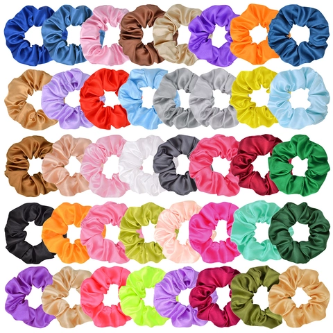 Women Solid Color Satin Scrunchies Satin Texture Elastic Hair Ties Pleated Hair Bands Elegant Fashion Hair Accessories
