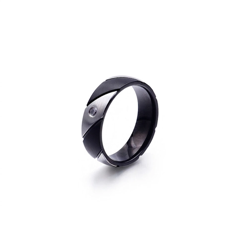 Anillo De Acero Inoxidable Sarga Diagonal Bicolor Incrustación De Circón Mate Cepillado Estilo Punk Industrial Hombre