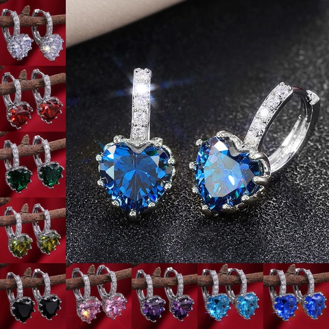Herz Tropfen Creolen Kupfer Zirkonia Mikropavé Elegant Romantisch Schmuck Für Frauen Geschenk Bunt
