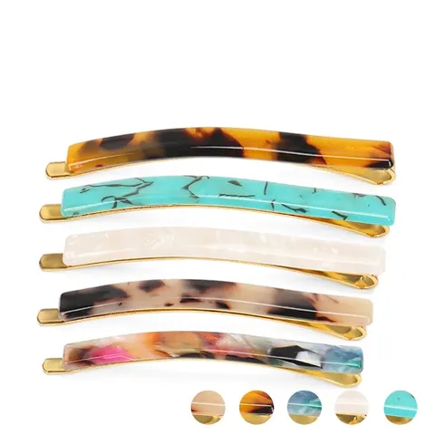 Pinzas Para El Cabello De Acetato Delgadas Rectángulo Patrón De Mármol Carey Horquillas De Metal Para Mujeres Niñas