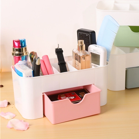 Boîte de Rangement Cosmétique de Bureau Avec Tiroir Organisateur de Maquillage Plastique pour Soins de la Peau Rouge à Lèvres