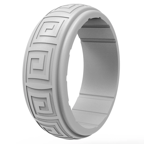 Men's Silicone Ring With Greek Key Pattern Carved Geometric Design For Outdoor Sports Fitness Minimalist Band