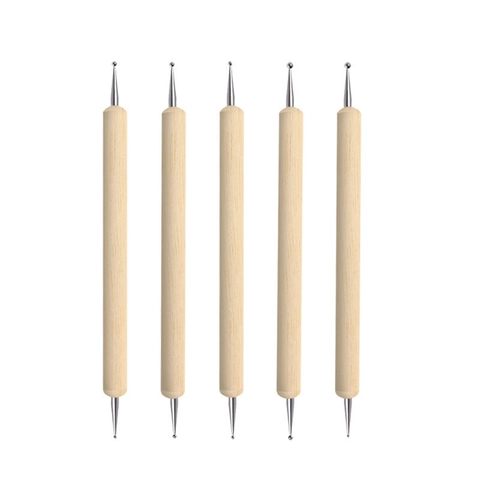 Nail Art Dotting Tools Houten Handvat Roestvrijstalen Balpen Dubbelzijdige Schilderpennen Voor Manicure Professioneel
