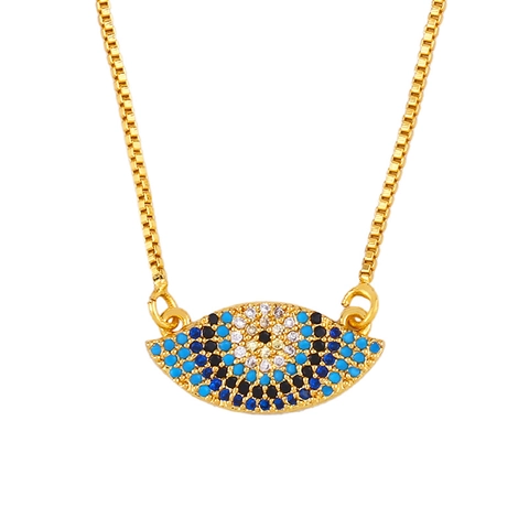 Evil Eye Pendant Necklace 18K Gold Plated Copper Micro Pave Colorful Zircon Retro Boho Fashion Jewelry For Women
