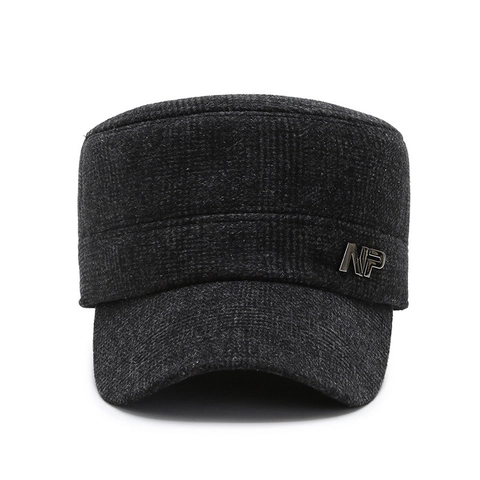 Gorra Militar De Invierno Para Hombre Cálida Con Forro De Felpa Gruesa Parte Superior Plana Con Orejeras Cuadros