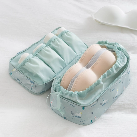 Travel Underwear Bra Storage Bag Waterproof Polyester Multi Compartment Portable Cartoon Print Zipper Organizer