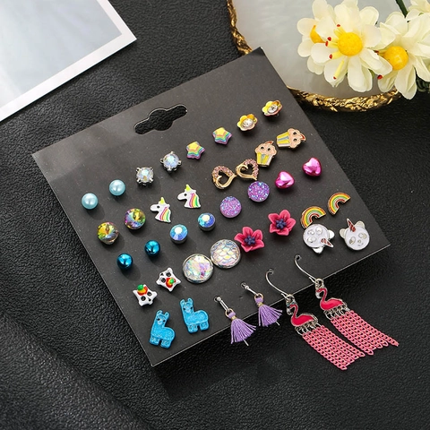 Pendientes Mixtos Aleación Rhinestone Resina Perla Artificial De Imitación Poste De Acero Dibujos Animados Animal Corazón Estrella