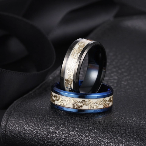 Dragon Ring Stainless Steel Luminous Glow In The Dark Ethnic Chinese Style Vintage Band Men Women