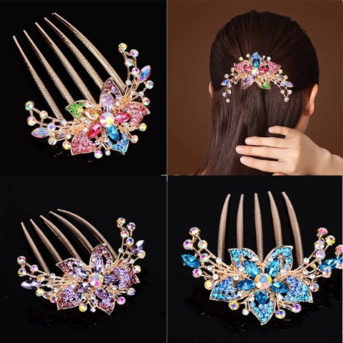 Rhinestone Flower Butterfly Hair Combs And Barrettes Alloy Sparkling Crystal Hair Clips For Women Wedding Party Accessoires
