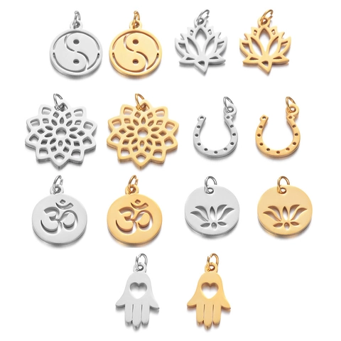 Roestvrijstalen Bedeltjes Hangers DIY Sieraden Maken Lotus OM Hamsa Hand Tai Chi Mandala Hoefijzer Voor Ketting Armband