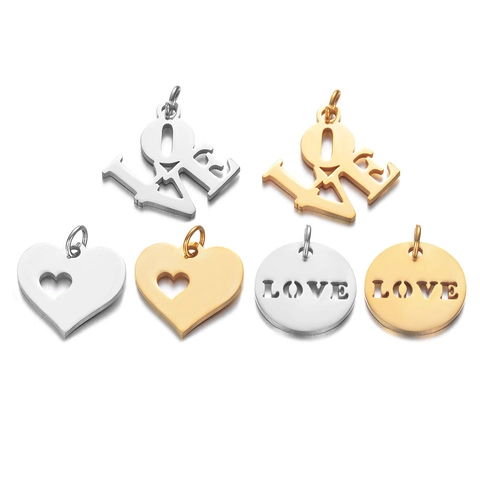 Edelstahl Anhänger Hohles Herz Runde LOVE Buchstaben Charms Für DIY Halskette Schmuckherstellung Zubehör Für Frauen Mode