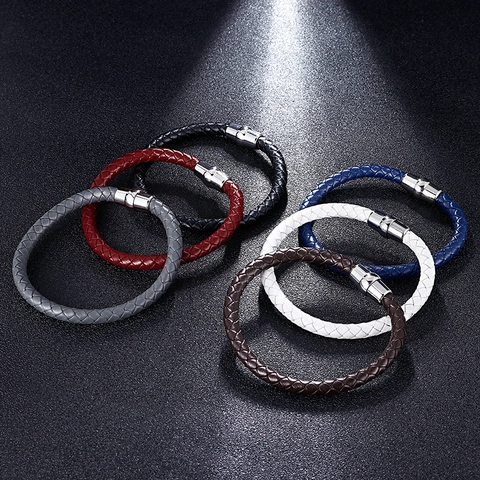 Bracciale In Pelle Di Vacchetta Intrecciata Per Uomo Con Chiusura Magnetica In Acciaio Inossidabile 316L Stile Punk Hip Hop