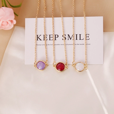 Collar Con Colgante Redondo De Piedra Semipreciosa Aleación Oro Simple Elegante Joyería Regalo Para Mujeres Niñas