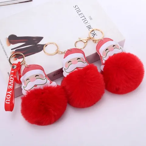 Llavero de Navidad Papá Noel Pompon Piel Sintética Lindo Colgante Bolso Dibujos Animados Cuero Sintético Metal Llavero Decoración Regalo