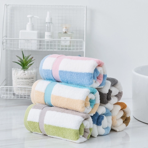 Cotton Striped Face Towel Highly Absorbent Soft Thickened Bathroom Washcloth For Adults Quick Dry