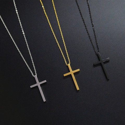 Collana Con Pendente A Croce Minimalista Acciaio Al Titanio Lucidatura Liscia Catena Lunga Streetwear Per Uomo Donna