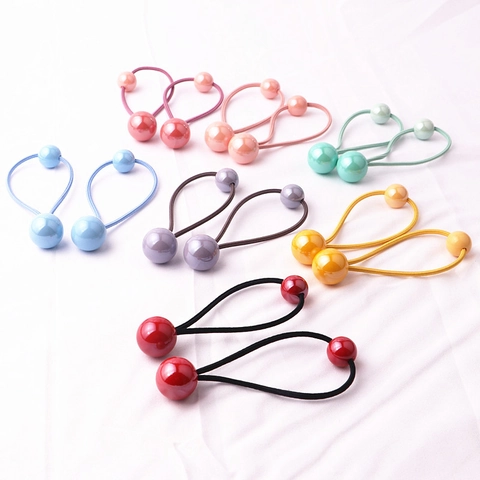 Élastiques À Cheveux À Double Perle En Acrylique Coloré Cordon En Nylon Elastique Pour Petites Filles Accessoires