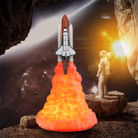 Rocket Lamp 3D Printed Space Shuttle Launch Night Light LED Desktop Ornament USB Rechargeable Atmosphere Light Bedroom