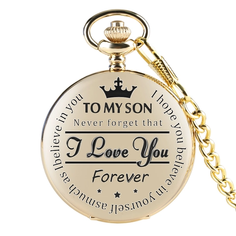 Retro Quartz Pocket Watch For Son Engraved To My Son Never Forget I Love You Forever Alloy Pocket Watch Necklace For Men Gift