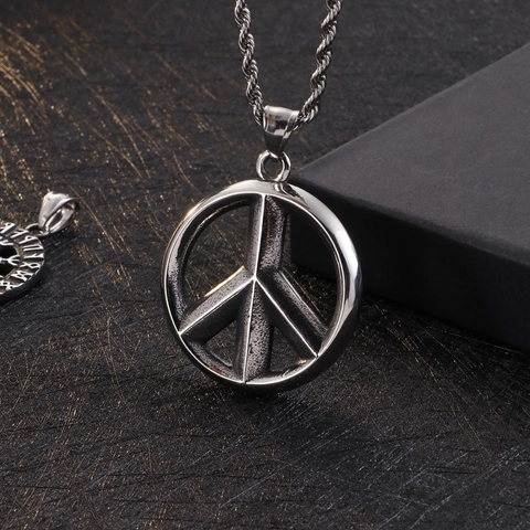 Collar Con Colgante De Runa Nórdica Y Signo De Paz De Acero Inoxidable Joyería Punk Retro Para Hombres