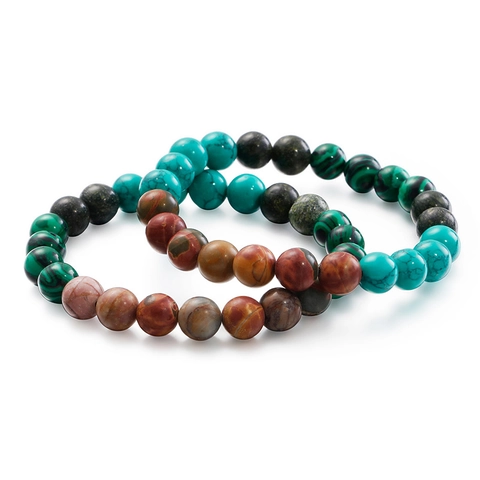 Natural Stone Beaded Bracelet Turquoise Malachite Jasper Round Beads Elastic Stretch Retro Ethnic Jewelry For Men Women