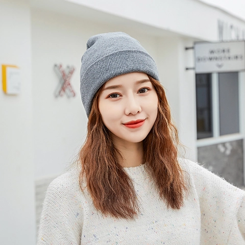 Solid Color Knitted Beanie Hat Polyester Cuffed Warm Winter Outdoor Daily Stretchy Unisex