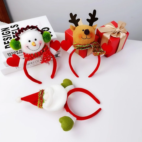 Diadema De Navidad Astas De Reno Con Cascabeles Luz LED Felpa Lentejuelas Accesorios Para El Cabello De Fiesta