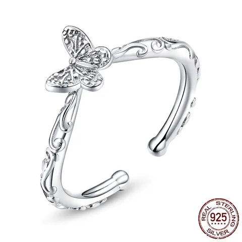 925 Sterling Zilver Vlinder Sieradenset Blauwe Strass Hanger Ketting En Verstelbare Ring Voor Vrouwen Zoete Accessoires