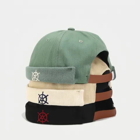 Vintage Docker Hat Brimless Miki Hat Adjustable Leather Strap Cotton Corduroy Streetwear Retro Unisex Cap
