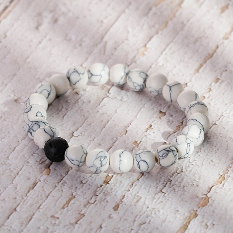 Lava Stone White Turquoise Beaded Bracelets Elastic Natural Rock Minimalist Fashion Men Women Couples Yoga Accessory