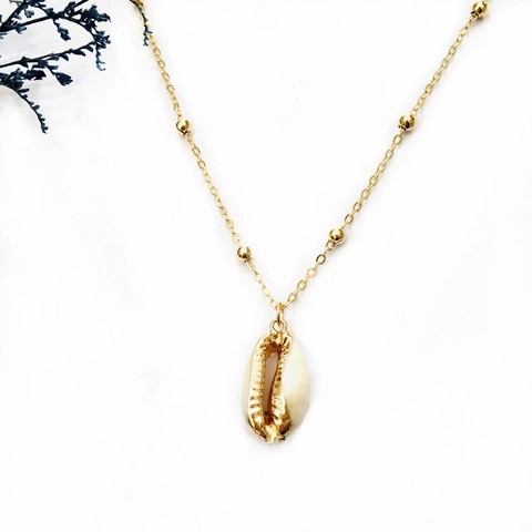 Boheemse Natuurlijke Kauri Schelp Hanger Ketting Gouden Rand Legering Kraalketting Sieraden Voor Dames