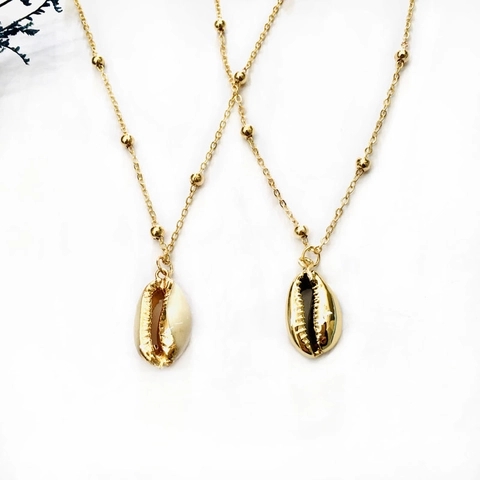 Boheemse Natuurlijke Kauri Schelp Hanger Ketting Gouden Rand Legering Kraalketting Sieraden Voor Dames