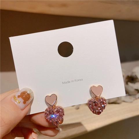 Zoete Hart Druppel Oorbellen Met Legering Strass En 925 Sterling Zilver Oorknopje Elegante Sieraden Voor Vrouwen