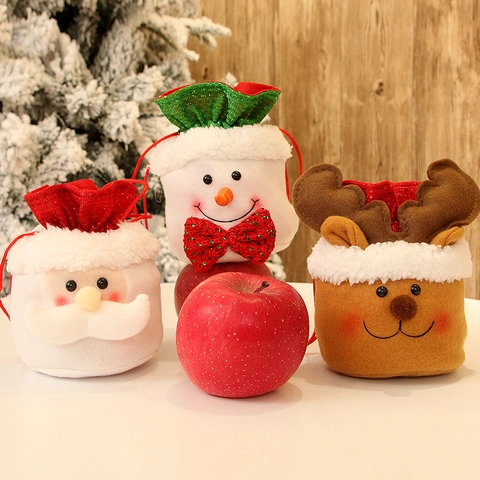 Bolsas De Regalo Dulces De Navidad Felpa Piel Sintética Cordón Papá Noel Muñeco De Nieve Reno Decoración Fiesta Árbol