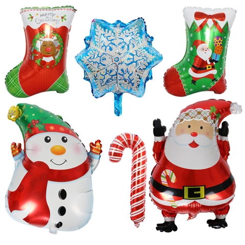 Palloncini In Alluminio Di Natale Mylar Bastoncino Di Zucchero Babbo Natale Pupazzo Di Neve Fiocco Calza Decorazione Festa