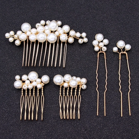 Set Pettine E Forcine Per Capelli Da Sposa Fatti A Mano Imitazione Perla Artificial Lega Floreale Accessori Per Capelli Matrimonio Donna