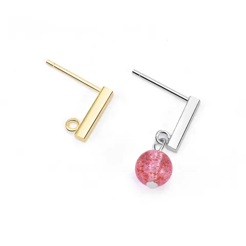 925 Sterling Silver Earring Post With Loop Long Bar DIY Jewelry Findings For Dangle Earring Making