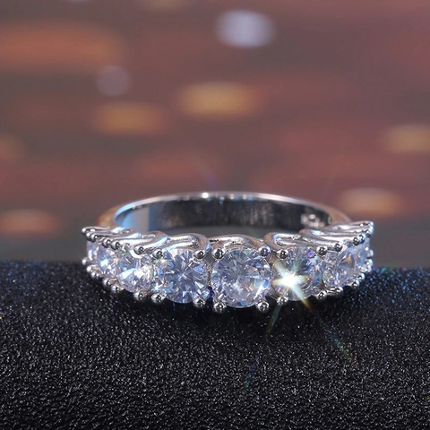 Elegant Round Cut Zircon Half Eternity Ring Copper Prong Setting Wedding Party Jewelry For Women