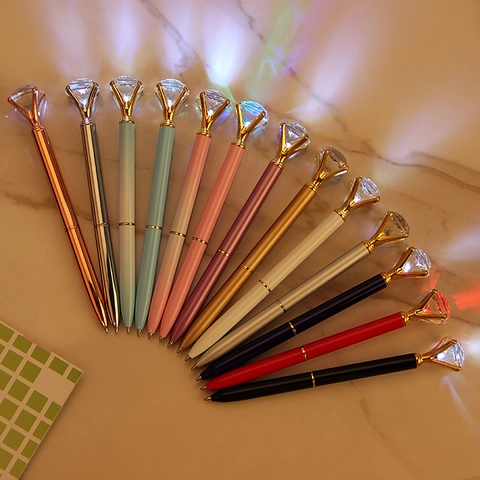 Penna A Sfera Luminosa LED Metallo Grande Diamante Cristallo Strumento Scrittura Per Ufficio Matrimonio Regalo