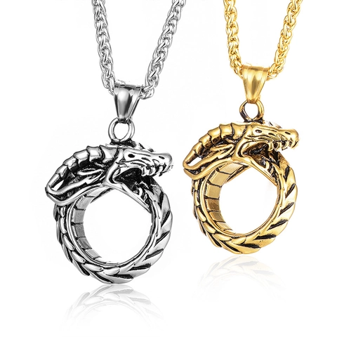Collana Con Ciondolo Drago Ouroboros In Acciaio Inossidabile Gioielli Retro Hip Hop Punk Gotico Per Uomini